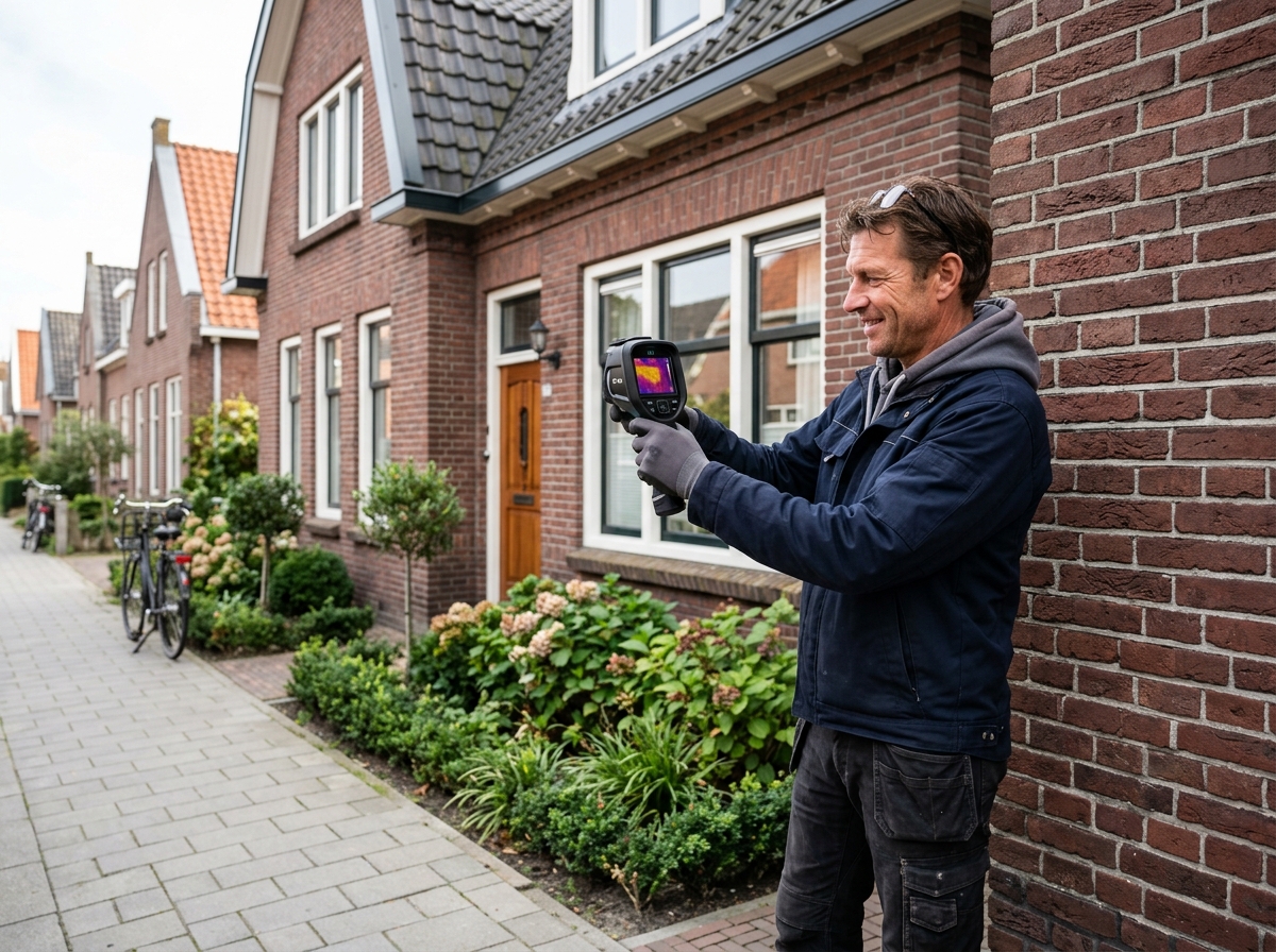 Isolatie specialist inspecteert woning in de Noordkop